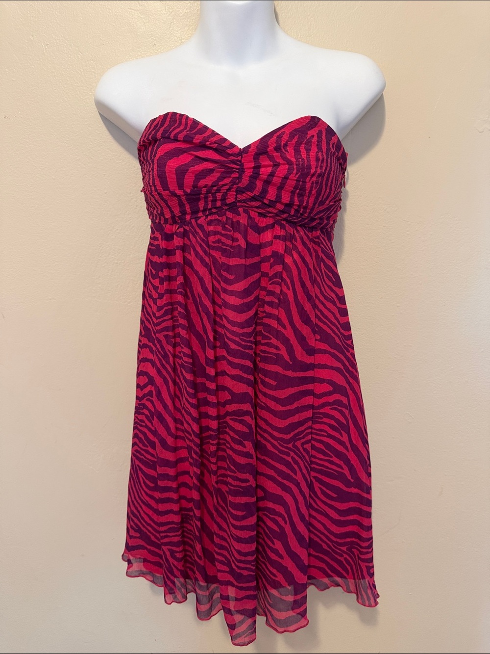 Express Strapless Pink and Black Zebra Print Dress